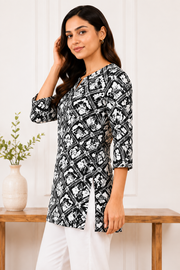 Women’s Black Cotton Cambric Printed Short Kurti