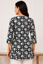 Women’s Black Cotton Cambric Printed Short Kurti