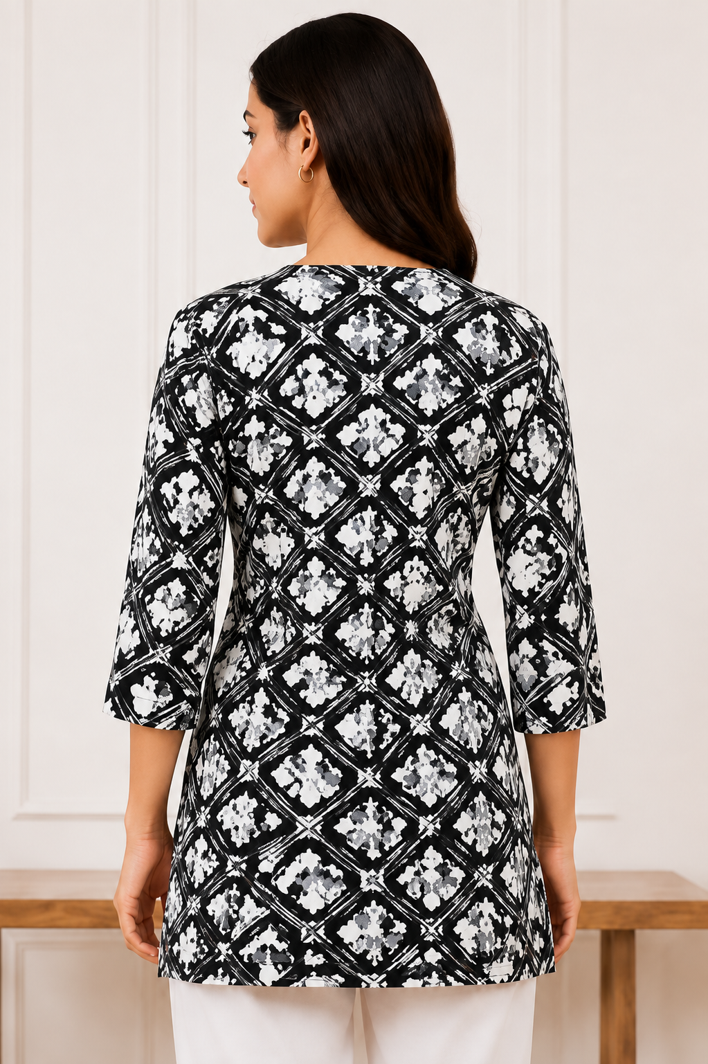 Women’s Black Cotton Cambric Printed Short Kurti