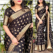 Banarasi Silk Saree With Blouse For Women (Dark Purple, 6.3M)