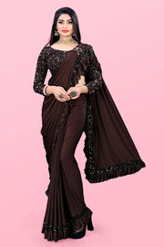 Lycra Blend Solid Saree for Women (Sea Green, 6.3 m)