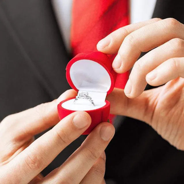 Valentine Special Adjustable Proposal Ring with Velvet Red Rose Alloy Crystal Platinum Plated Ring