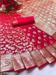 Banarasi Silk Saree With Blouse For Women (Yellow, 6.3M)