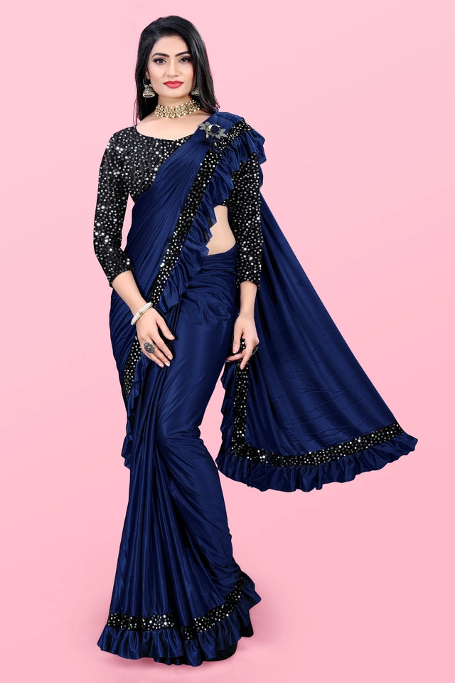 Lycra Blend Solid Saree for Women (Sea Green, 6.3 m)